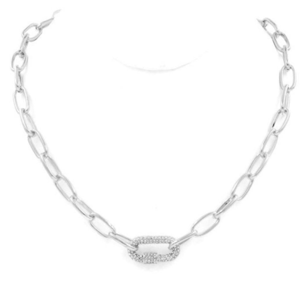 Silver Rhinestone Chunky Chain Necklace